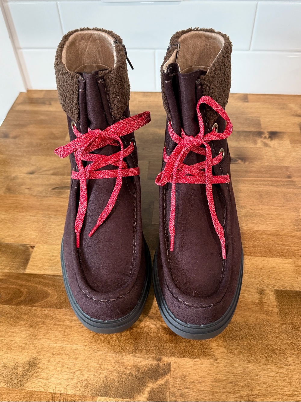 Life Stride Wedge Brown Boots with Red Laces